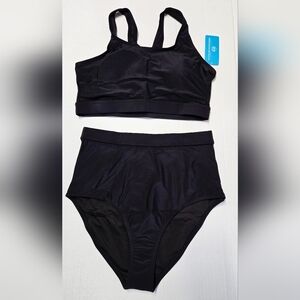 Halcurt athletic high‎ waisted bikini set two piece sport scoop neck L